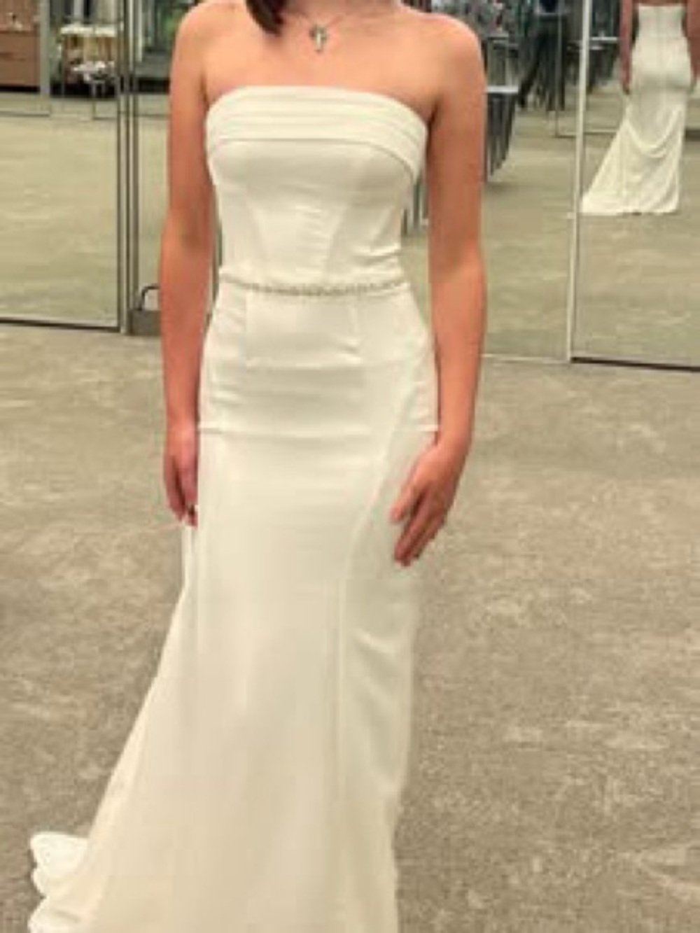 Oleg Cassini Strapless Ivory Column Wedding Dress